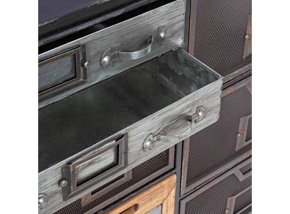 Sideboard in Steel with Details in Zinc and Wood Industrial Style - India Viadurini