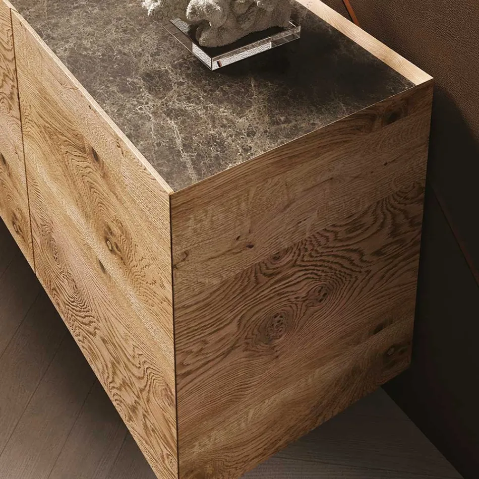 Wooden Sideboard with 3 Doors with Tempered Crystal Base Made in Italy - Soraya Viadurini