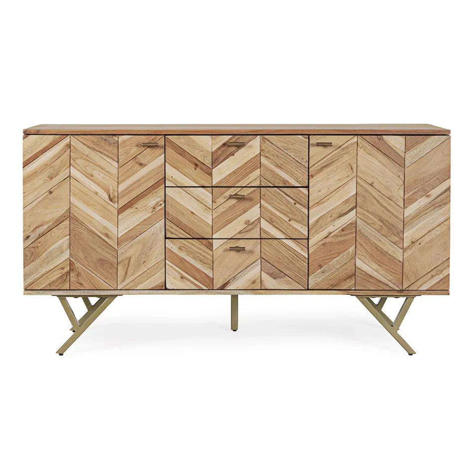 Sideboard in Acacia Wood with 2 Doors and 3 Drawers Design Homemotion - Carla Viadurini