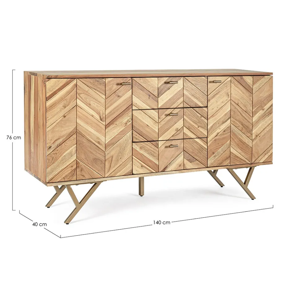 Sideboard in Acacia Wood with 2 Doors and 3 Drawers Design Homemotion - Carla Viadurini