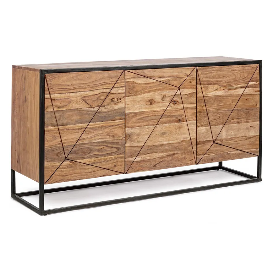 Sideboard in Acacia Wood and Steel 3 or 4 Doors Homemotion - Cristoforo Viadurini