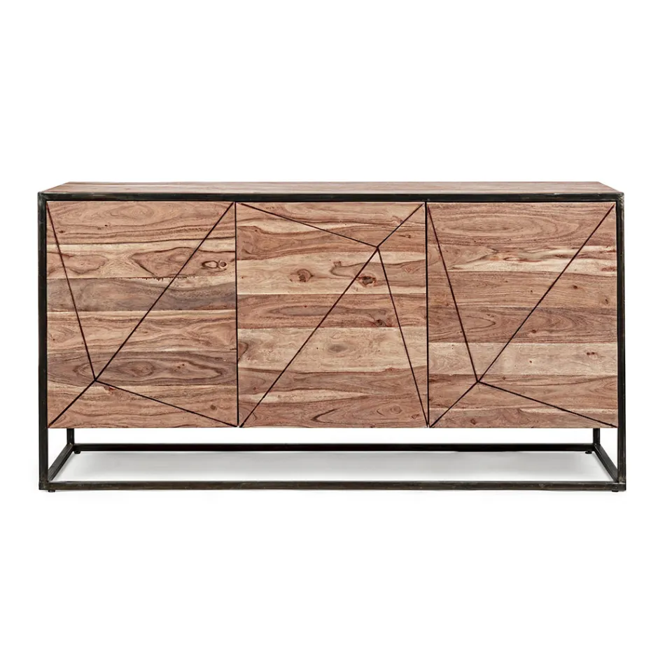 Sideboard in Acacia Wood and Steel 3 or 4 Doors Homemotion - Cristoforo Viadurini
