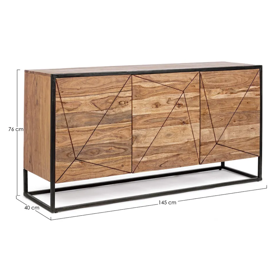 Sideboard in Acacia Wood and Steel 3 or 4 Doors Homemotion - Cristoforo Viadurini