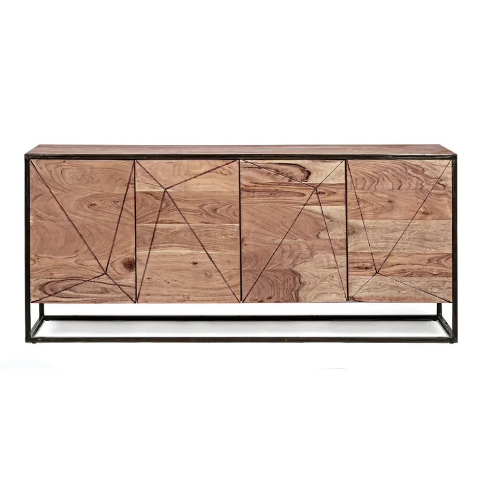 Sideboard in Acacia Wood and Steel 3 or 4 Doors Homemotion - Cristoforo Viadurini