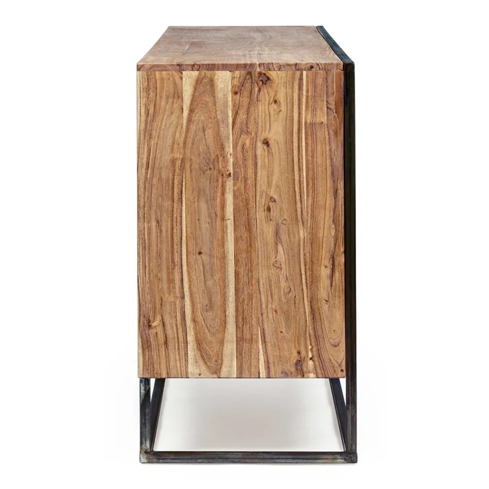 Sideboard in Acacia Wood and Steel 3 or 4 Doors Homemotion - Cristoforo Viadurini