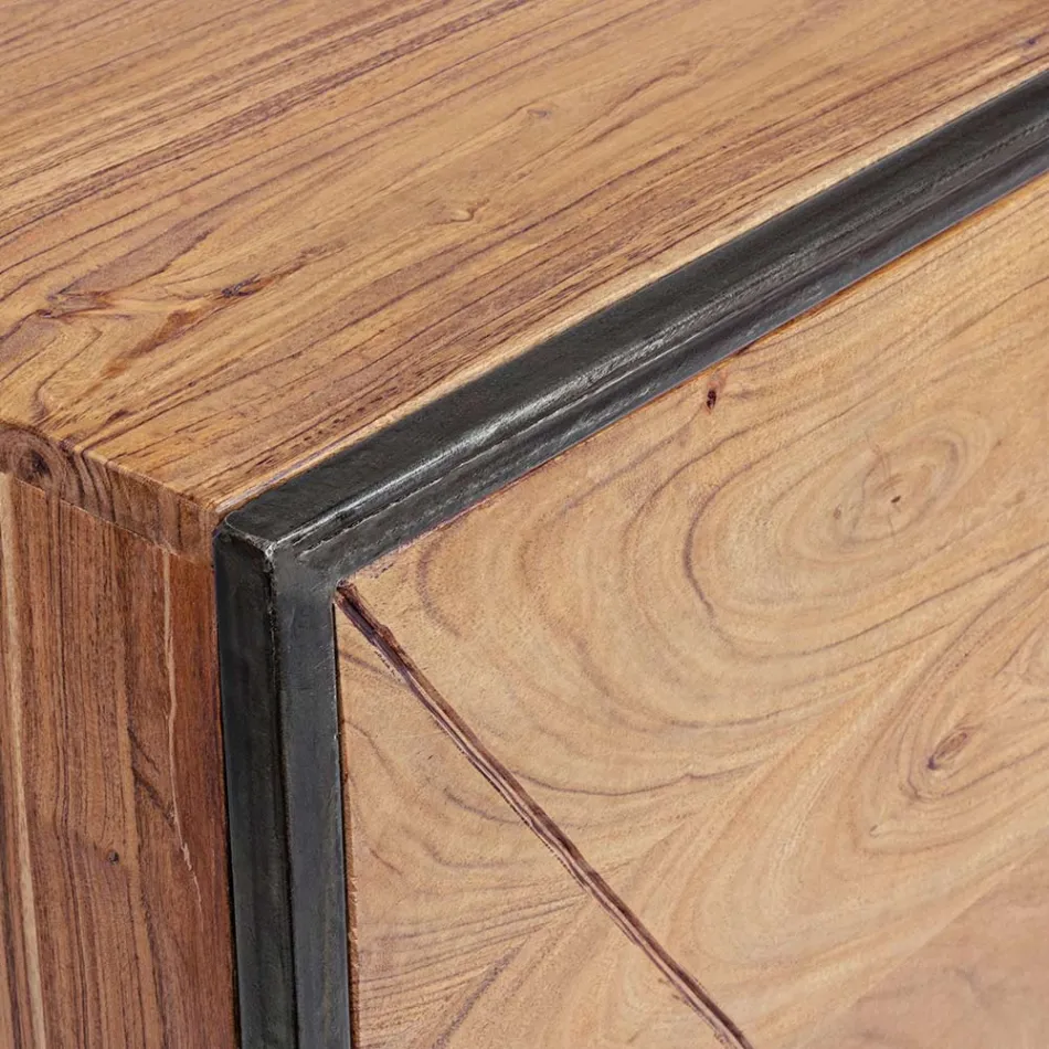 Sideboard in Acacia Wood and Steel 3 or 4 Doors Homemotion - Cristoforo Viadurini