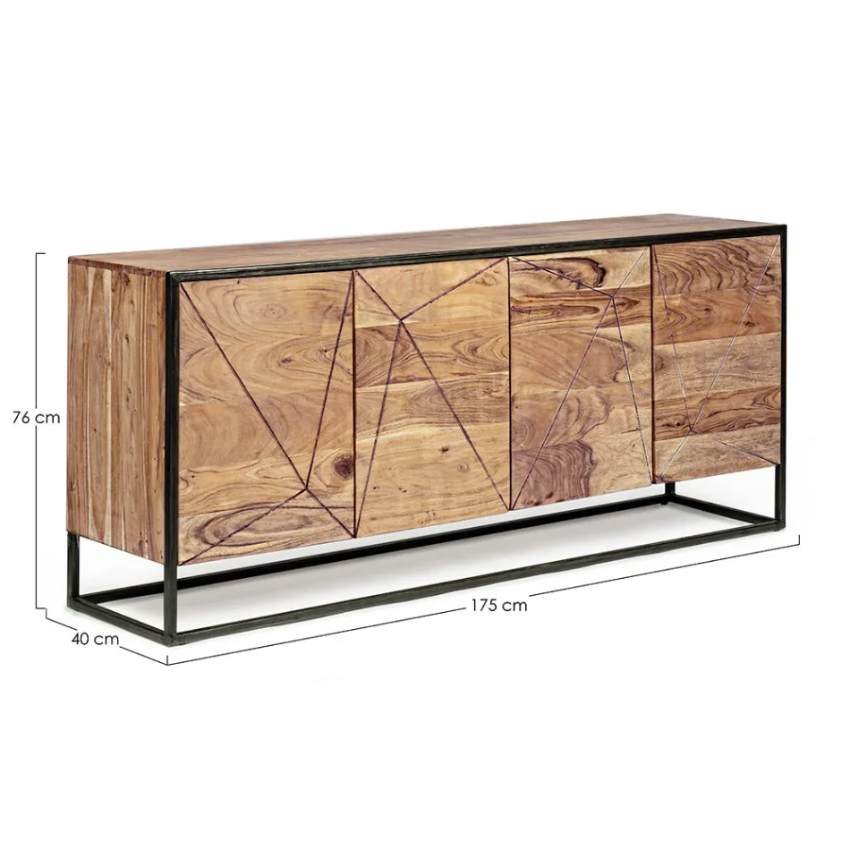 Sideboard in Acacia Wood and Steel 3 or 4 Doors Homemotion - Cristoforo Viadurini