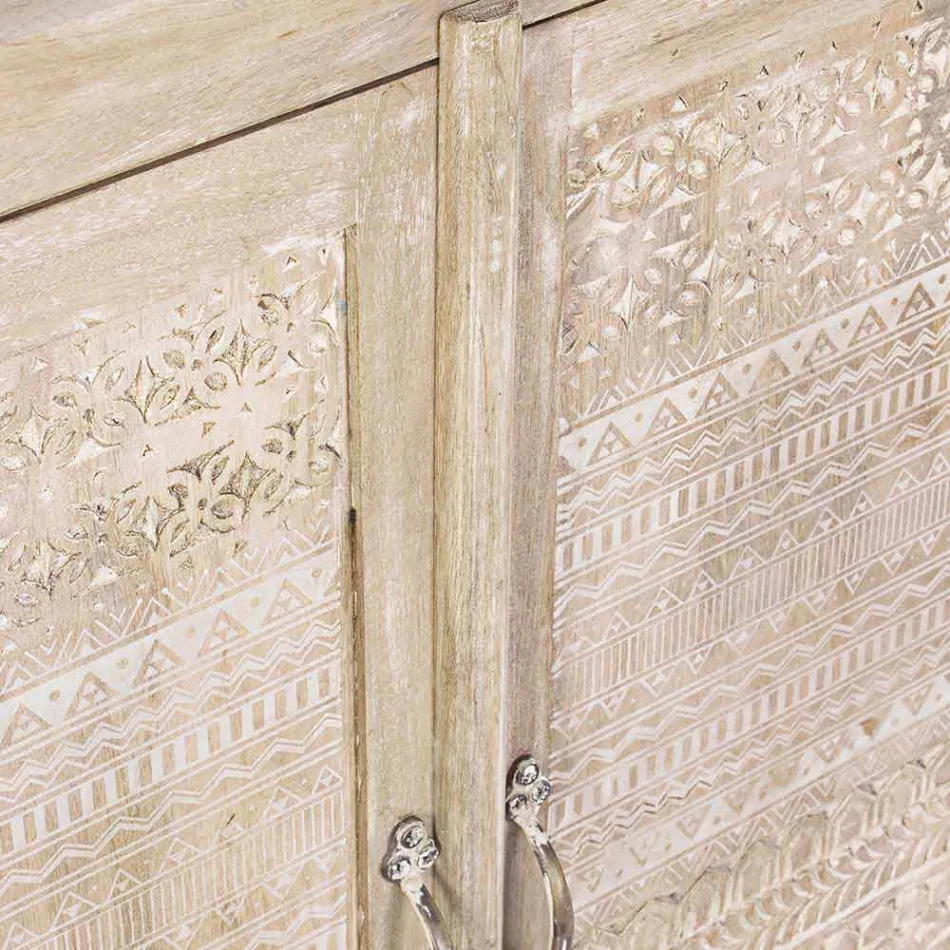 Sideboard in Mango Wood with Hand Inlaid Decorations - Zotto Viadurini