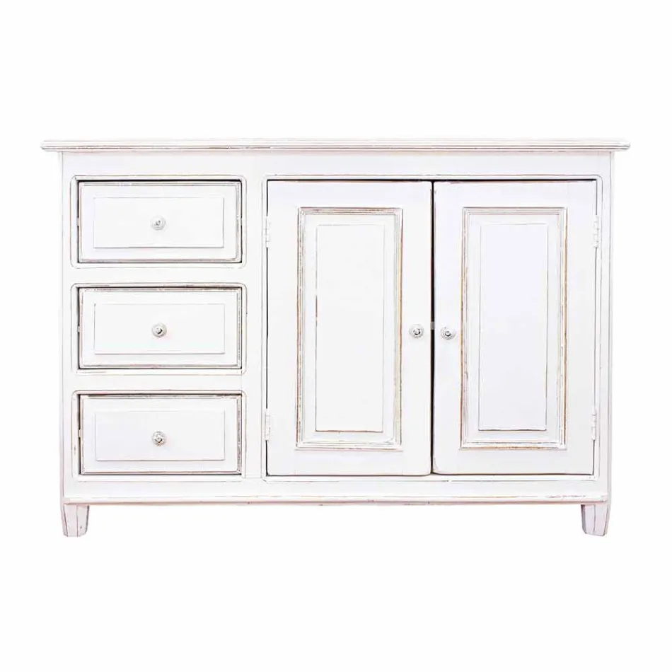 Sideboard in Rustic Style White Painted Solid Mango Wood - Renga Viadurini