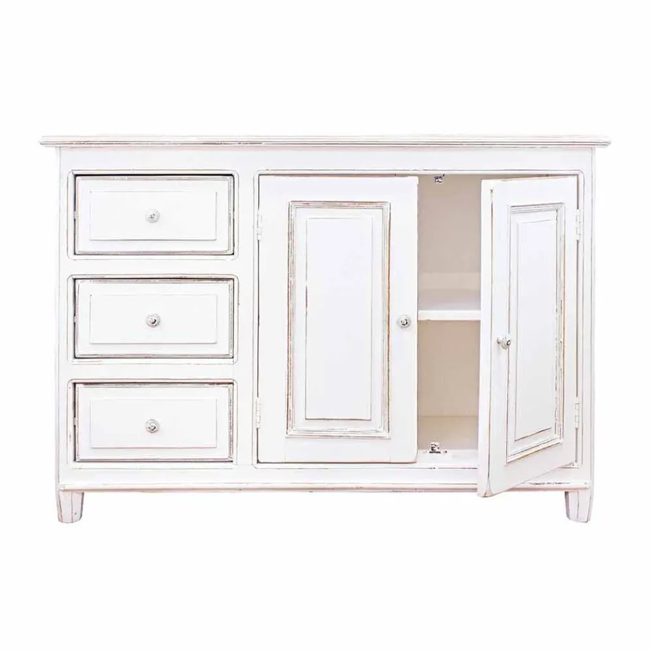 Sideboard in Rustic Style White Painted Solid Mango Wood - Renga Viadurini