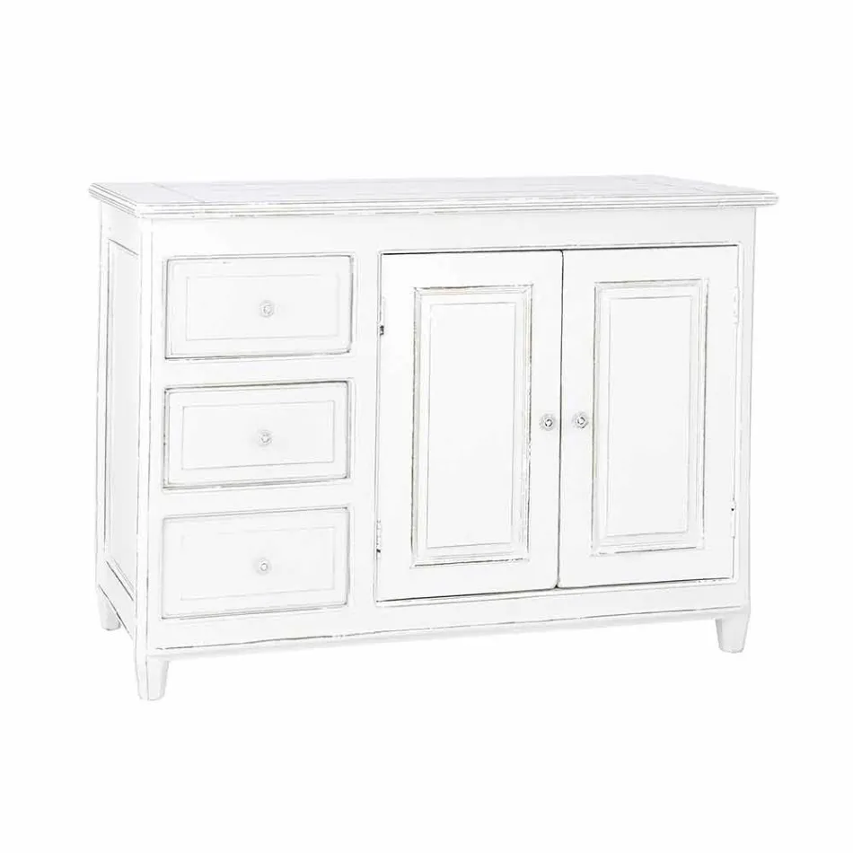 Sideboard in Rustic Style White Painted Solid Mango Wood - Renga Viadurini