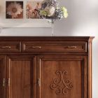Sideboard in Patinated Walnut Finish Wood with Lily Decoration Made in Italy - Cherry Viadurini