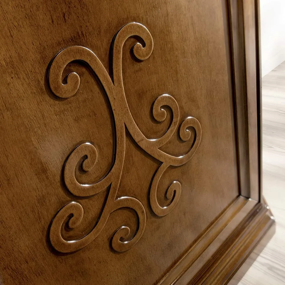 Sideboard in Patinated Walnut Finish Wood with Lily Decoration Made in Italy - Cherry Viadurini