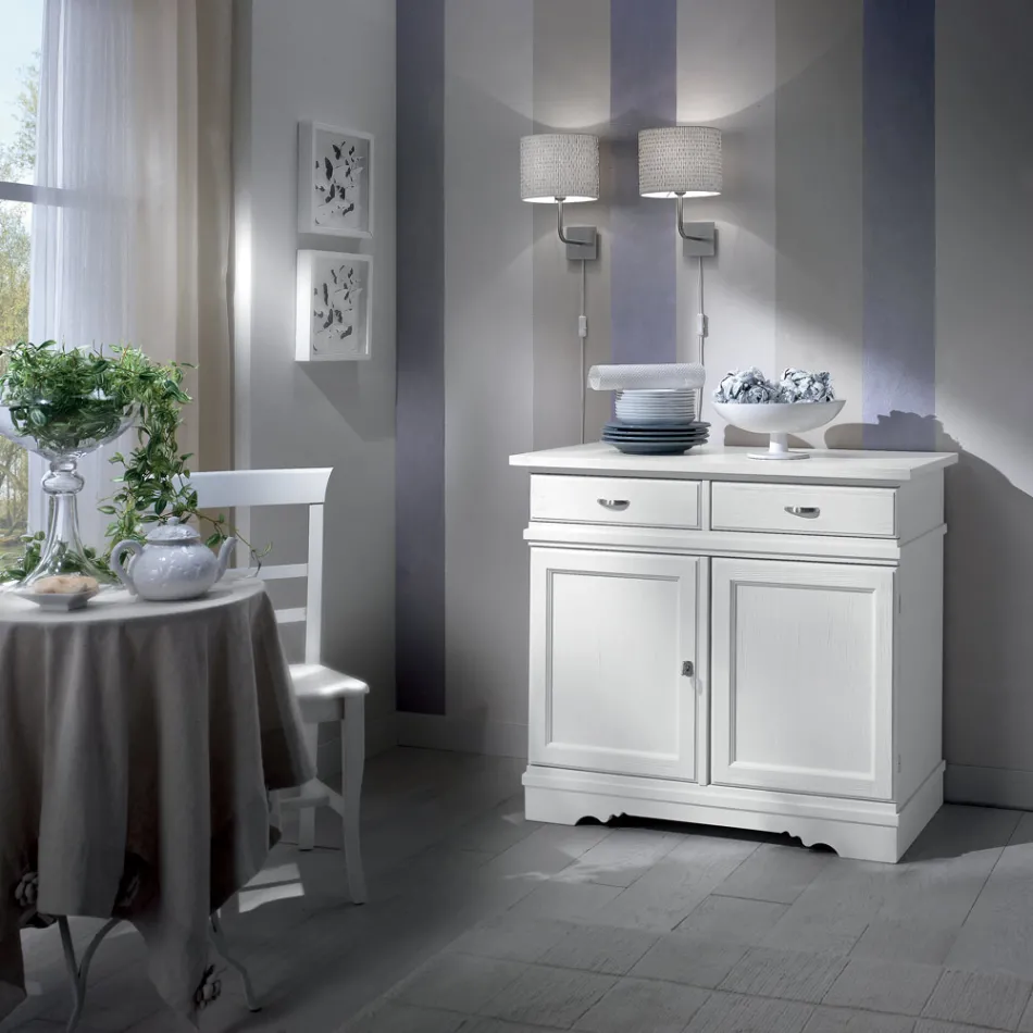 Sideboard in White Lacquered Wood with 2 Doors and 2 Drawers Made in Italy - Sogbo Viadurini