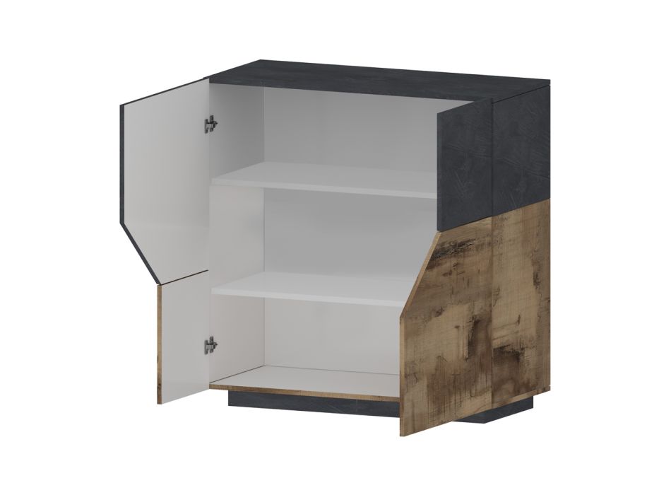 Sideboard in Melamine Wood 3 Rooms and 2 Shelves Made in Italy - Alyssa Viadurini