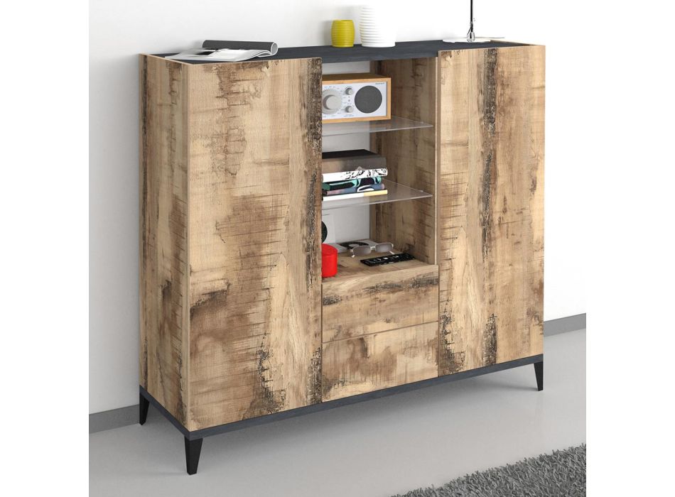 2-Door Melamine-faced Wood Sideboard with Drawers Made in Italy - Ottavia