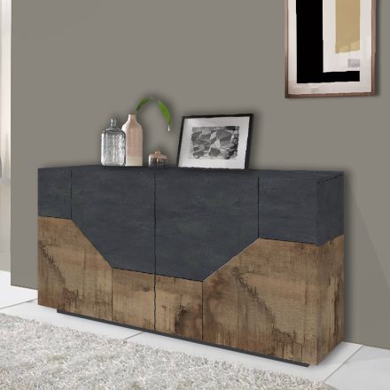 Sideboard in Melamine Wood with 4 Compartments and 2 Shelves Made in Italy - Geraldina Viadurini