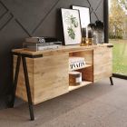 Sideboard in Oak Wood and Metal with 2 Doors and Open Compartment Made in Italy - Jennifer Viadurini