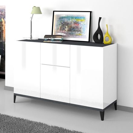 Sideboard in Melamine 3 Doors with Central Drawer Made in Italy - Nerissa Viadurini