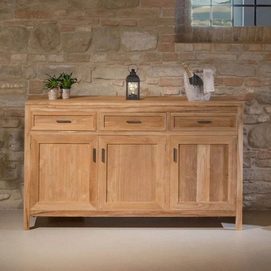 Solid Teak Sideboard with 3 Doors and 3 Drawers - Sumo Viadurini