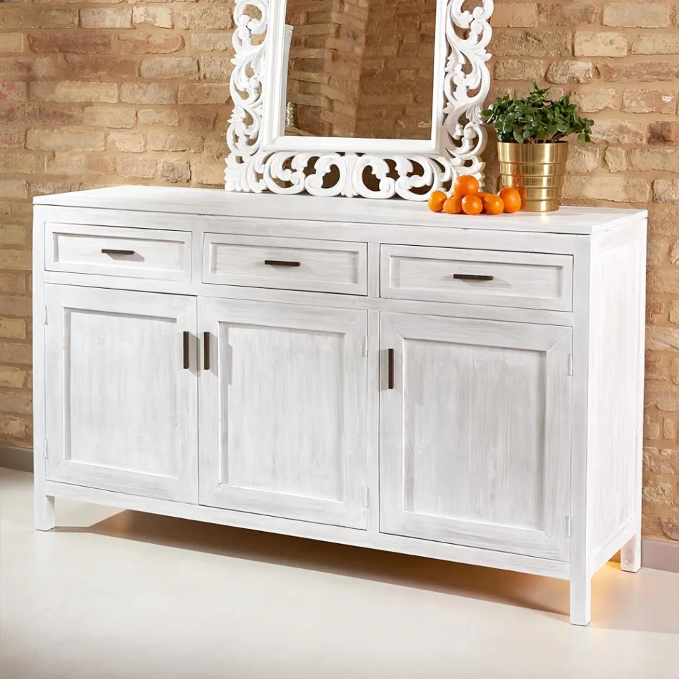 Solid Teak Sideboard with 3 Doors and 3 Drawers - Sumo Viadurini