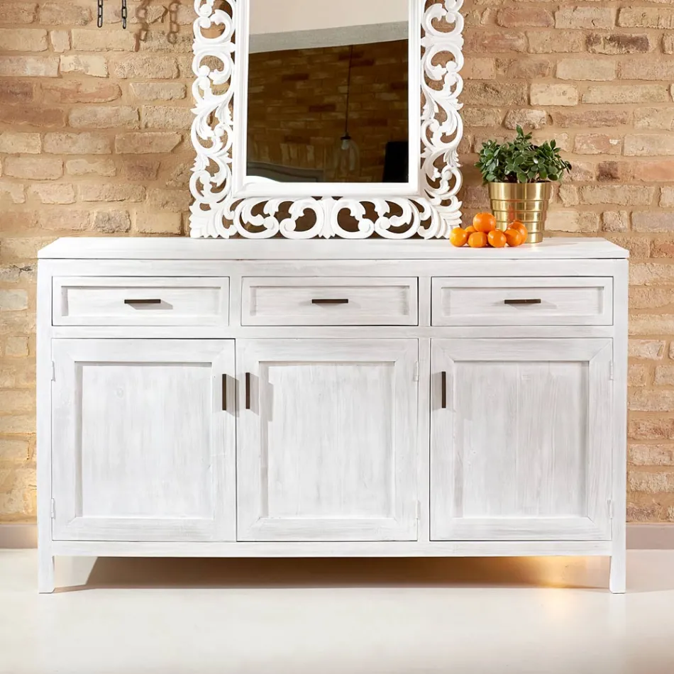 Solid Teak Sideboard with 3 Doors and 3 Drawers - Sumo Viadurini