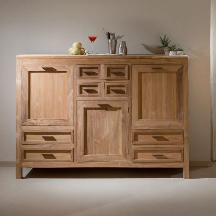 Solid Teak Sideboard with 3 Doors and 8 Drawers - Quan Viadurini