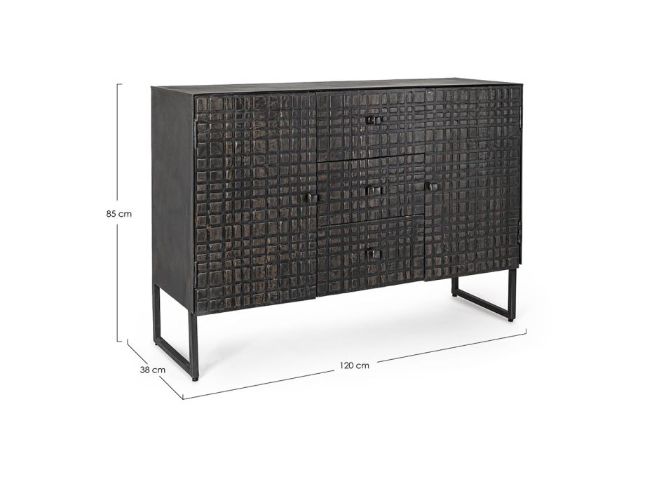 Industrial Sideboard in Steel and Mango Wood 2 Doors 3 Drawers - Syrio Viadurini