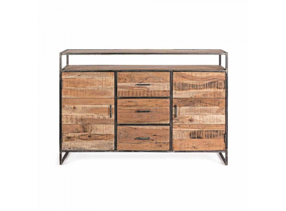 Modern Sideboard with Structure in Acacia Wood and Steel Homemotion - Posta Viadurini