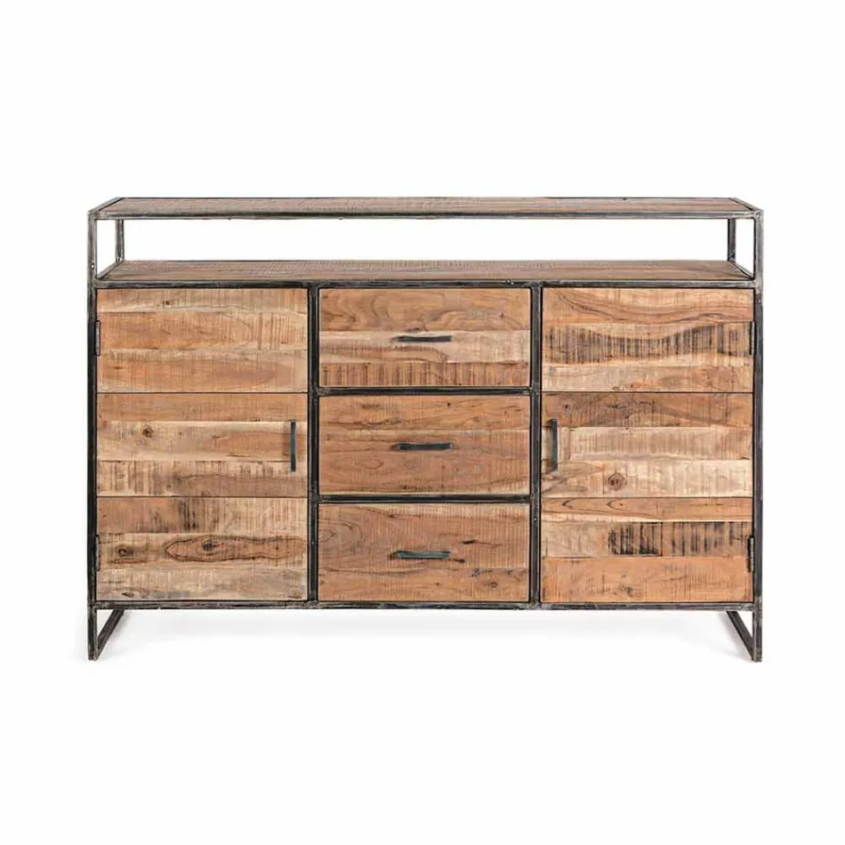 Modern Sideboard with Structure in Acacia Wood and Steel Homemotion - Posta Viadurini