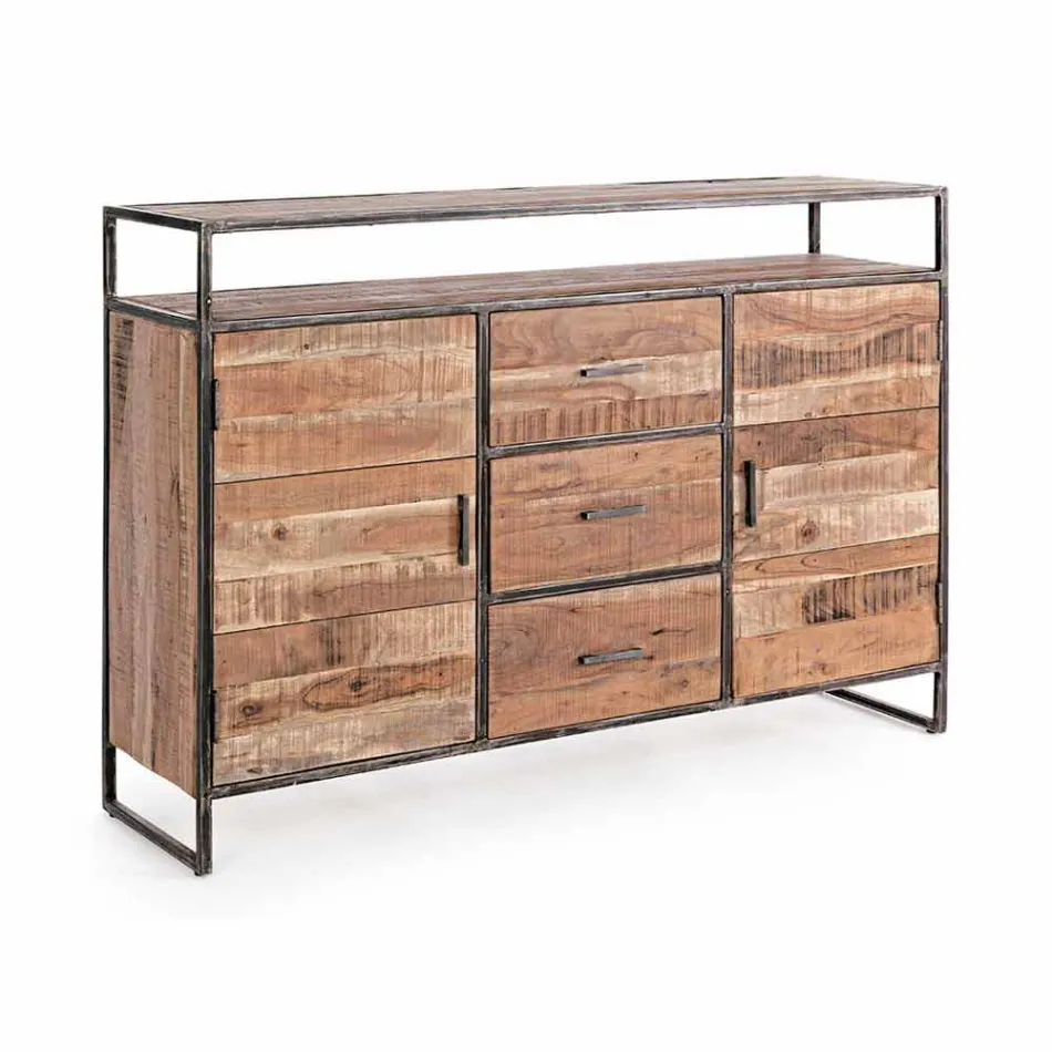 Modern Sideboard with Structure in Acacia Wood and Steel Homemotion - Posta Viadurini