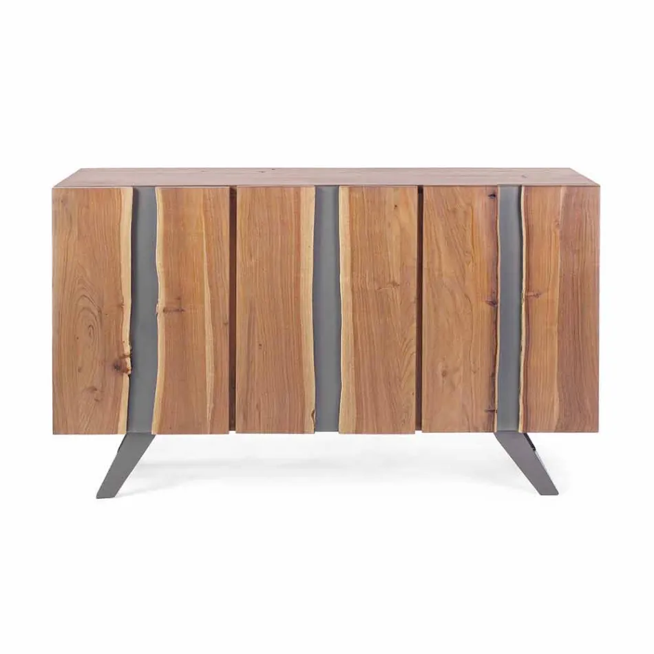 Modern Sideboard in Acacia Wood with Metal Inserts Homemotion - Sonia Viadurini