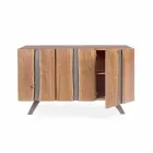 Modern Sideboard in Acacia Wood with Metal Inserts Homemotion - Sonia Viadurini