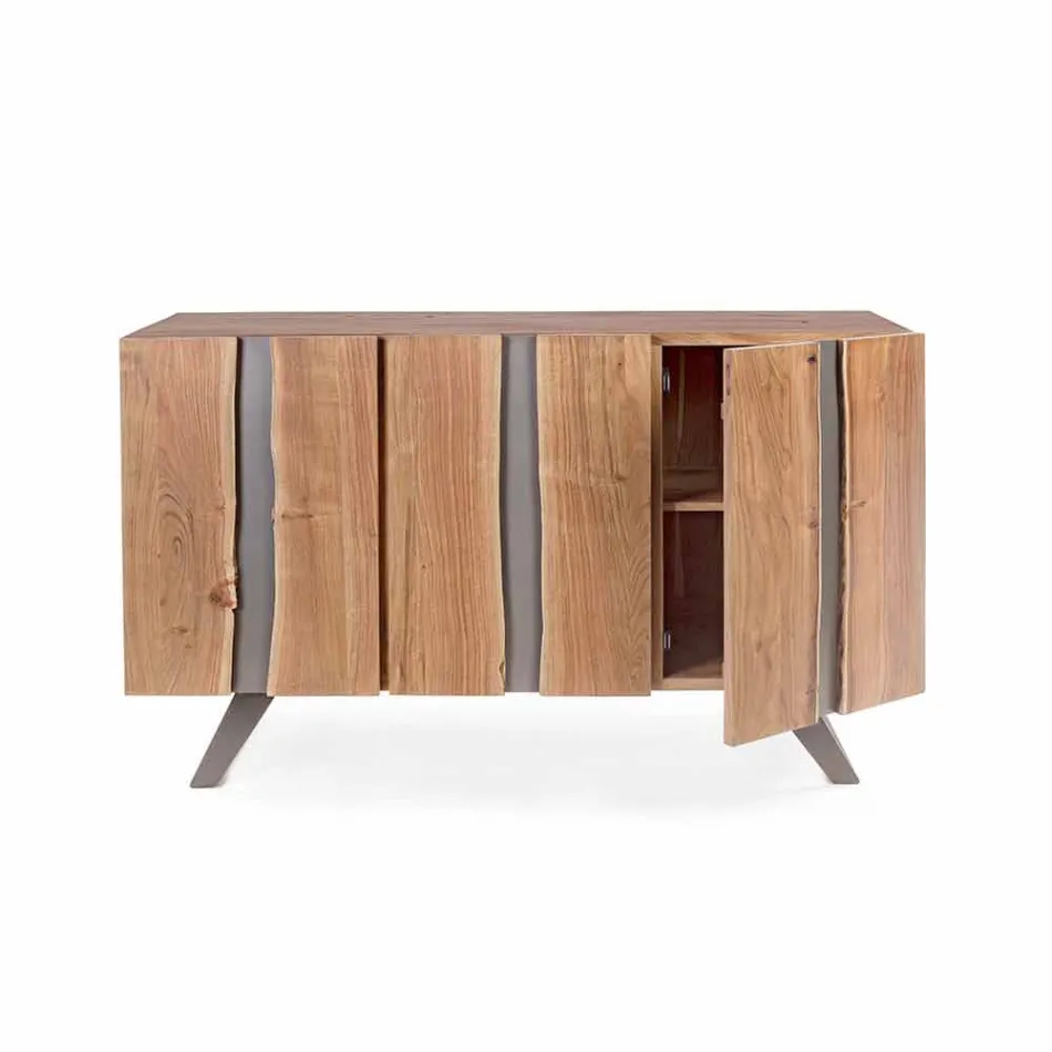 Modern Sideboard in Acacia Wood with Metal Inserts Homemotion - Sonia Viadurini