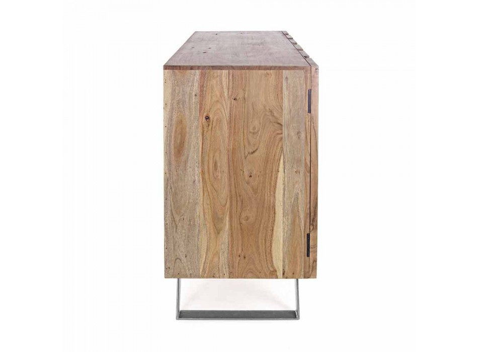 Modern Sideboard in Acacia Wood with Metal Inserts Homemotion - Sonia Viadurini