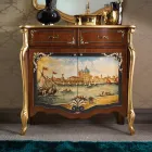 Living Room Sideboard in Wood with Venetian Decoration Made in Italy - Ottaviano Viadurini
