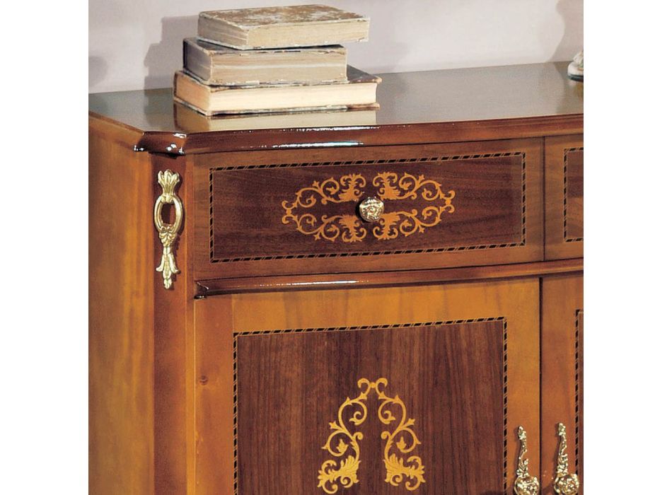 Living Room Sideboard in Walnut or White Wood and Inlays Made in Italy - Katerine Viadurini