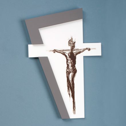White and Gray Crucifix Made with Laser Engraving Made in Italy - Egle Viadurini