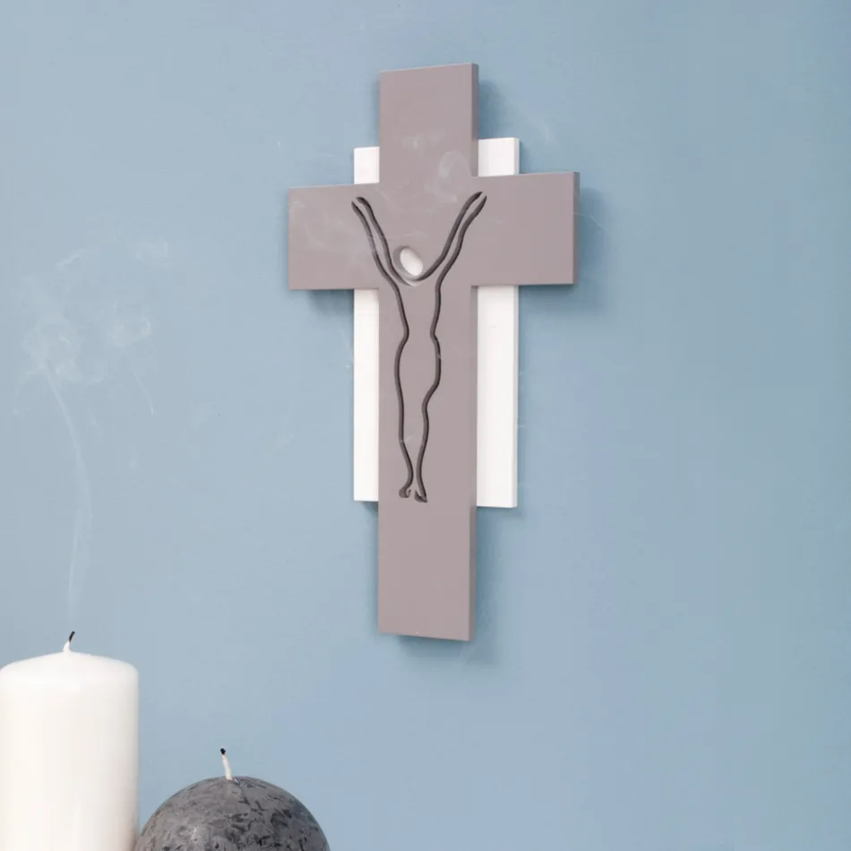 White and Gray Crucifix Made with Laser Engraving Made in Italy - Nadia Viadurini