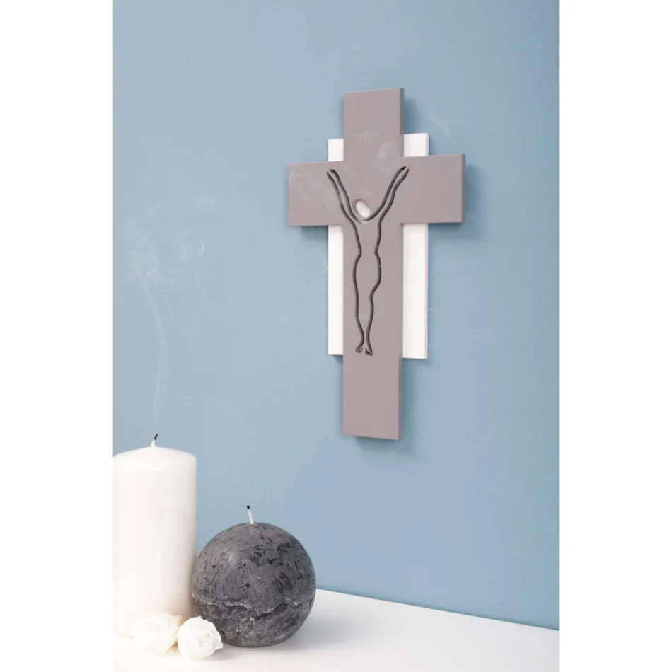 White and Gray Crucifix Made with Laser Engraving Made in Italy - Nadia Viadurini