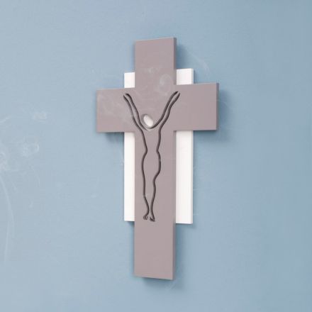White and Gray Crucifix Made with Laser Engraving Made in Italy - Nadia Viadurini