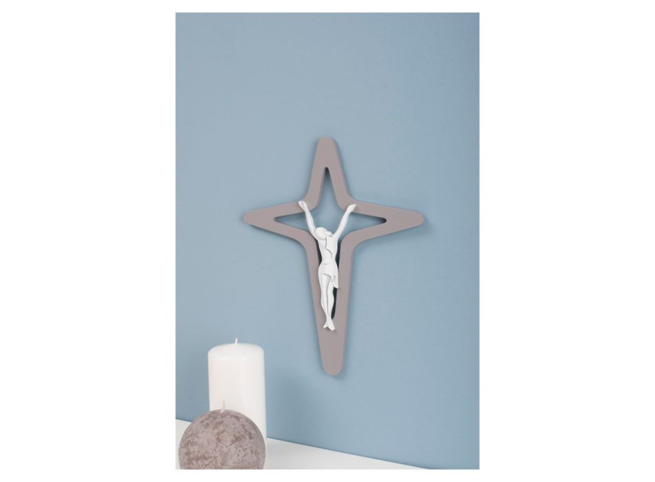 White and Gray Christo Crucifix Laser Engraved Made in Italy - Teresa Viadurini