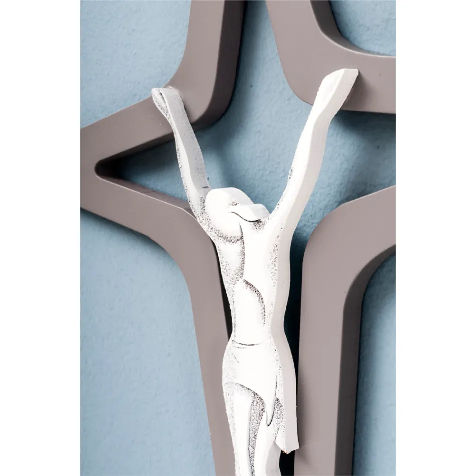 White and Gray Christo Crucifix Laser Engraved Made in Italy - Teresa Viadurini