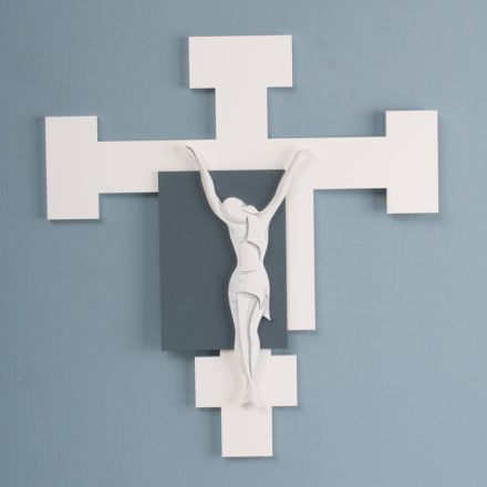 Crucifix Made with White Laser Engraving and Gravel Made in Italy - Evelina Viadurini