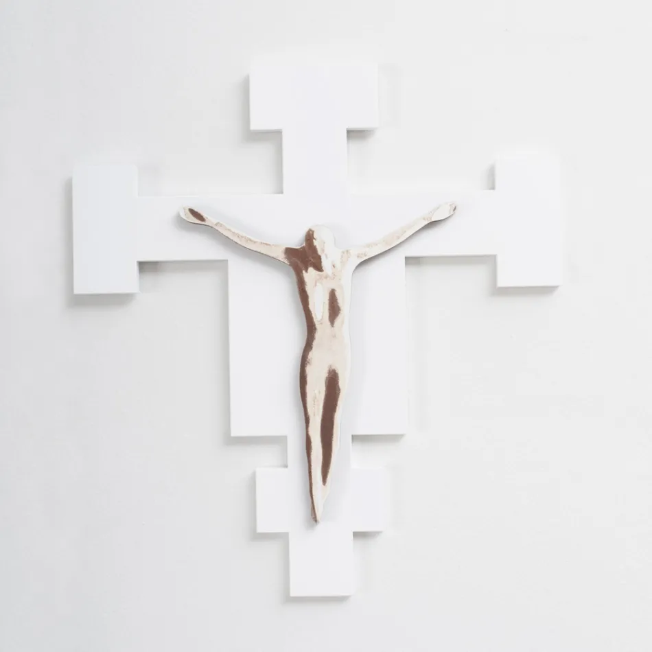 Laser Engraved White Crucifix of the Savior Made in Italy - Glora Viadurini