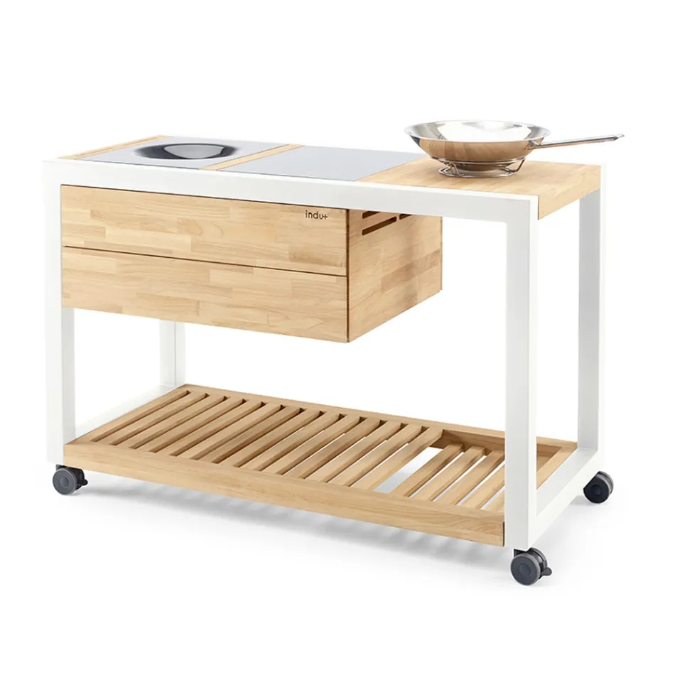 Outdoor Kitchen 140x65x93 cm Made of Solid Teak and Aluminum - Convivial Viadurini