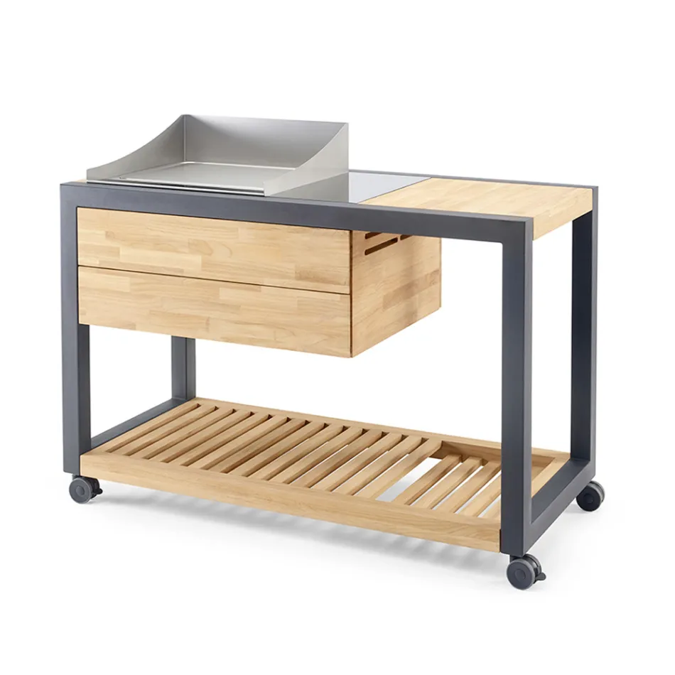 Outdoor Kitchen 140x65x93 cm Made of Solid Teak and Aluminum - Convivial Viadurini