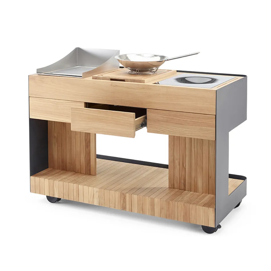 Outdoor Kitchen 141x70x93 cm Made of Solid Teak and Aluminum - Stilosa Viadurini