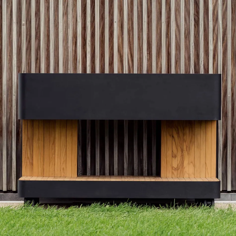 Outdoor Kitchen 141x70x93 cm Made of Solid Teak and Aluminum - Stilosa Viadurini