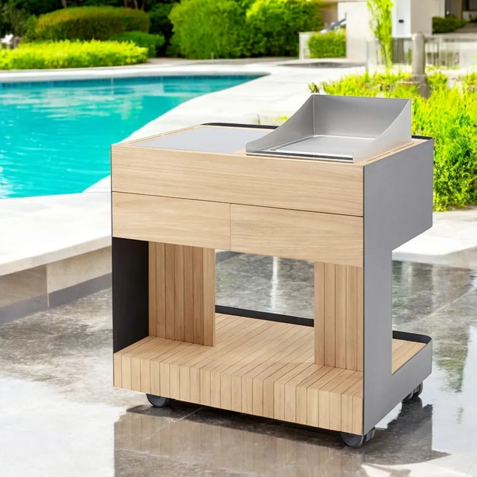 Outdoor Kitchen 96x70x93 cm Made of Solid Teak and Aluminum - Refined Viadurini